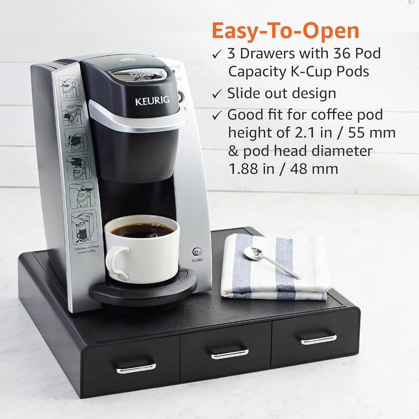 Amazon Basics Coffee Pod Storage Drawer for K-Cup Pods, 36 Pod Capacity, Black