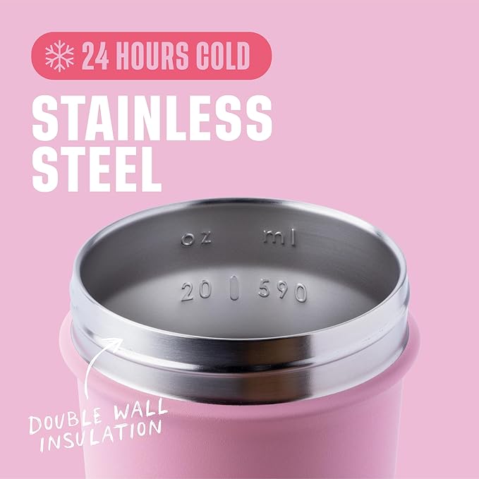 BlenderBottle Sport Sleek Insulated Stainless Steel Shaker Bottle with Wire Whisk, 25-Ounce, Flamingo Ombre – Protein Shakes & Hydration for Athletes & Fitness Enthusiasts, Easy Mixing, Slim Easy to Hold, Keeps Drinks Cold, Lockable Lid