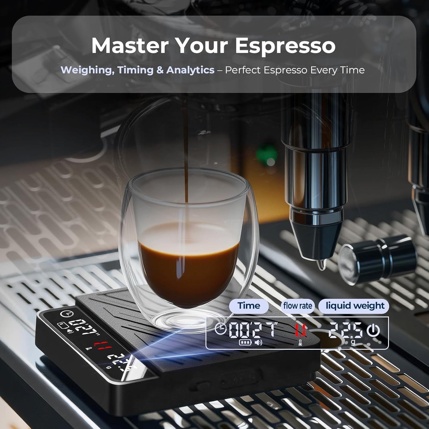 IKAPE Professional Coffee Scale with Timer, 2kg/0.1g High Precision Digital Scale, 4 Modes (Espresso/Pour Over Brew Ratio), LED Display, Auto-Tare, for Kitchen, Cooking, Espresso, Pour Over Coffee