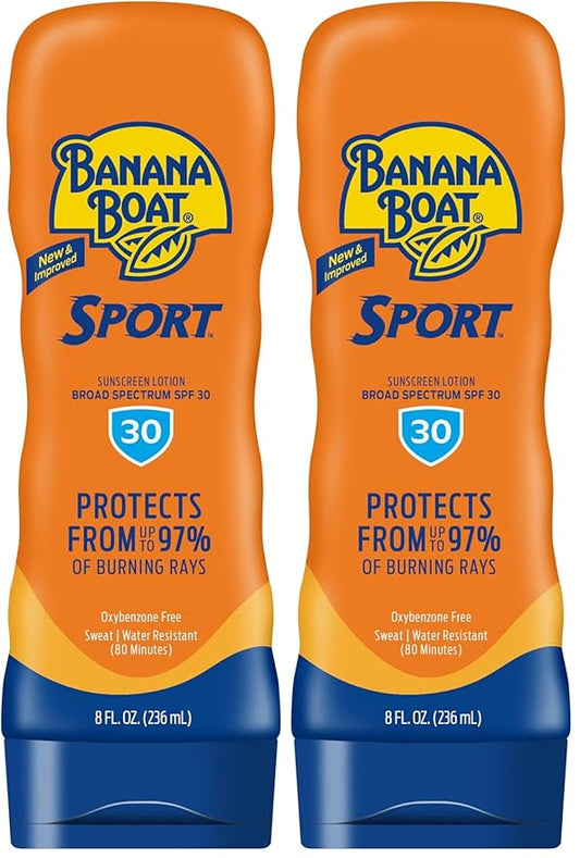 Banana Boat Sport Ultra SPF 30 Sunscreen Lotion, 8oz | Banana Boat Sunscreen SPF 30 Lotion, Oxybenzone Free Sunscreen, Sunblock Lotion, Banana Boat Lotion, Water Resistant Sunscreen SPF 30, 8oz