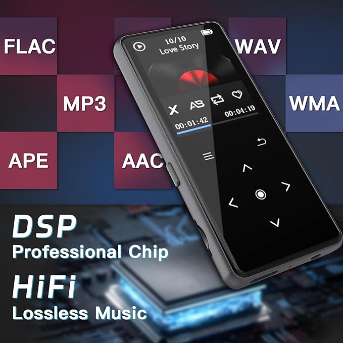 128GB MP3 Player with Bluetooth, Portable Music Player with Built-in Speaker, Enjoying Your Digital Music and Audiobooks Anytime,Includes FM Radio,Recorder,E-Book,and Comes with Earphones