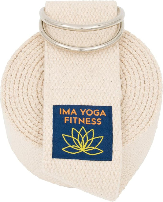 Adaptive Yoga Strap, Stretching Strap, 2 Inches Wide, 100% Naturally Soft Cotton, Steel D-Rings, Includes Natural Cotton Drawstring Storage Pouch and Instructional E-Book