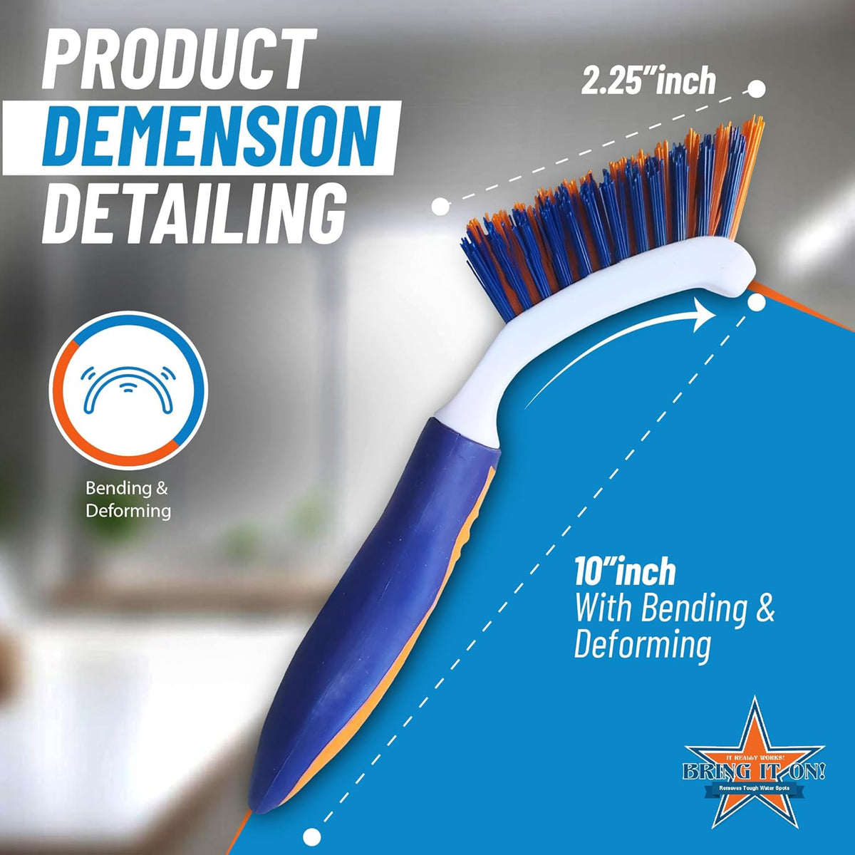 Bring It On Grout Cleaning Brush – Crevice Cleaning Brush with Stiff Nylon Bristles – 8-inch Heavy-Duty Grout and Tile Cleaner Brush – Scrubbing Brush for Corners, Bathroom, Kitchen, Tile, 2 Pack