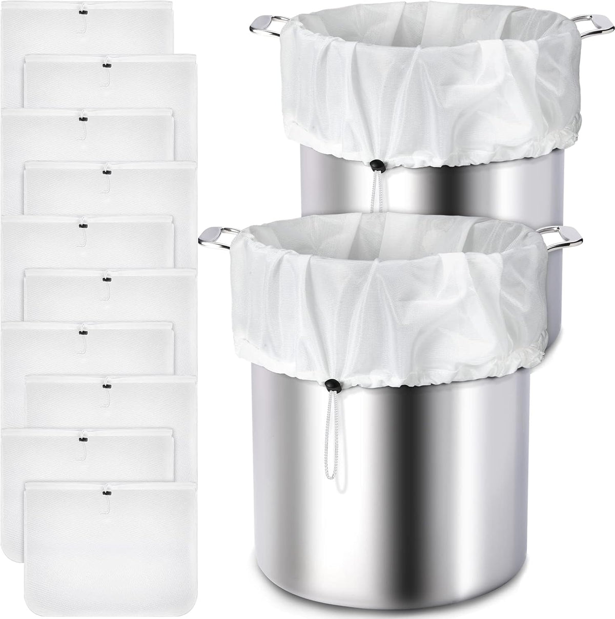 Chumia 10 Pack Brew Bags Reusable Extra Large 26 x 22'' Fine Mesh Strainer Cold Brew Filters Drawstring Cheese Cloth Straining Bags Wine Making Supplies for Fruit Cider Beer