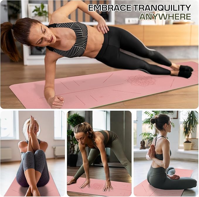 Yoga Mat Non Slip, Anti-Tear 3/16 Thick TPE Yoga Mats for Women and Men, 72"x24" Exercise & Fitness Mat with Carrying Strap, Workout Mats for Yoga, Pilates and Floor Exercise