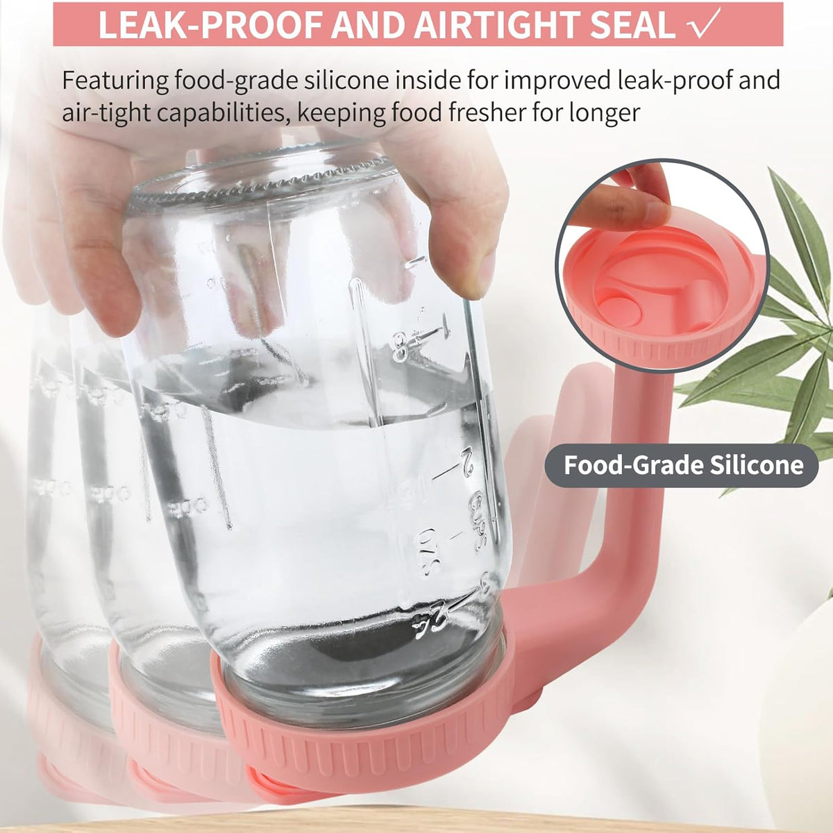 32oz Glass Pitcher with Lid &Pour Spout - 1 Quart Breastmilk Pitcher Double Leak Proof, Creamer Container for Sun Tea, Juice, Cold Brew Coffee, Breastmilk Storage Container -Pink Lid