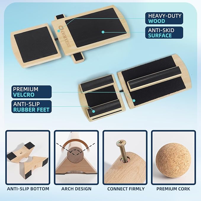 Balance Trainer Kit, Ankle Strengthener Exerciser for Sprained, Single Leg Balance Board and 40 Inch Beam for Plantar Fasciitis Relief, Blackboard Foot Trainer (with Cork Massage Ball)