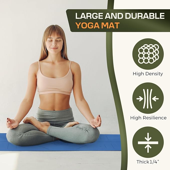 Yoga Mat Non Slip, Anti-Tear 3/16 Thick TPE Yoga Mats for Women and Men, 72"x24" Exercise & Fitness Mat with Carrying Strap, Workout Mats for Yoga, Pilates and Floor Exercise