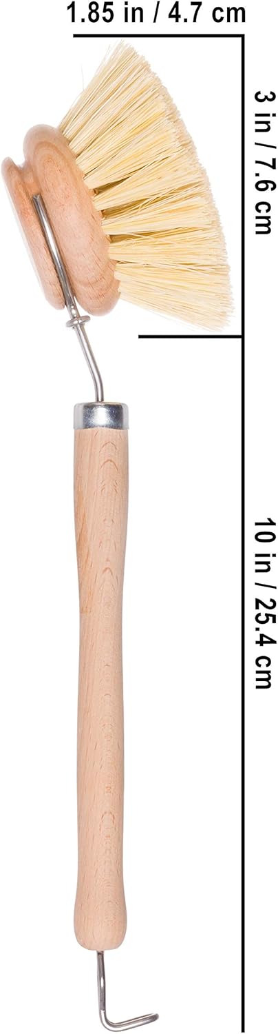 REDECKER Tampico Fiber Bristle 2-Inch All-Purpose Kitchen Dish Scrub Brush with Beechwood Handle - Bamboo Dish Brush Alternative for Pots, Pans, and Kitchen Utensils - Wood Dish Brush