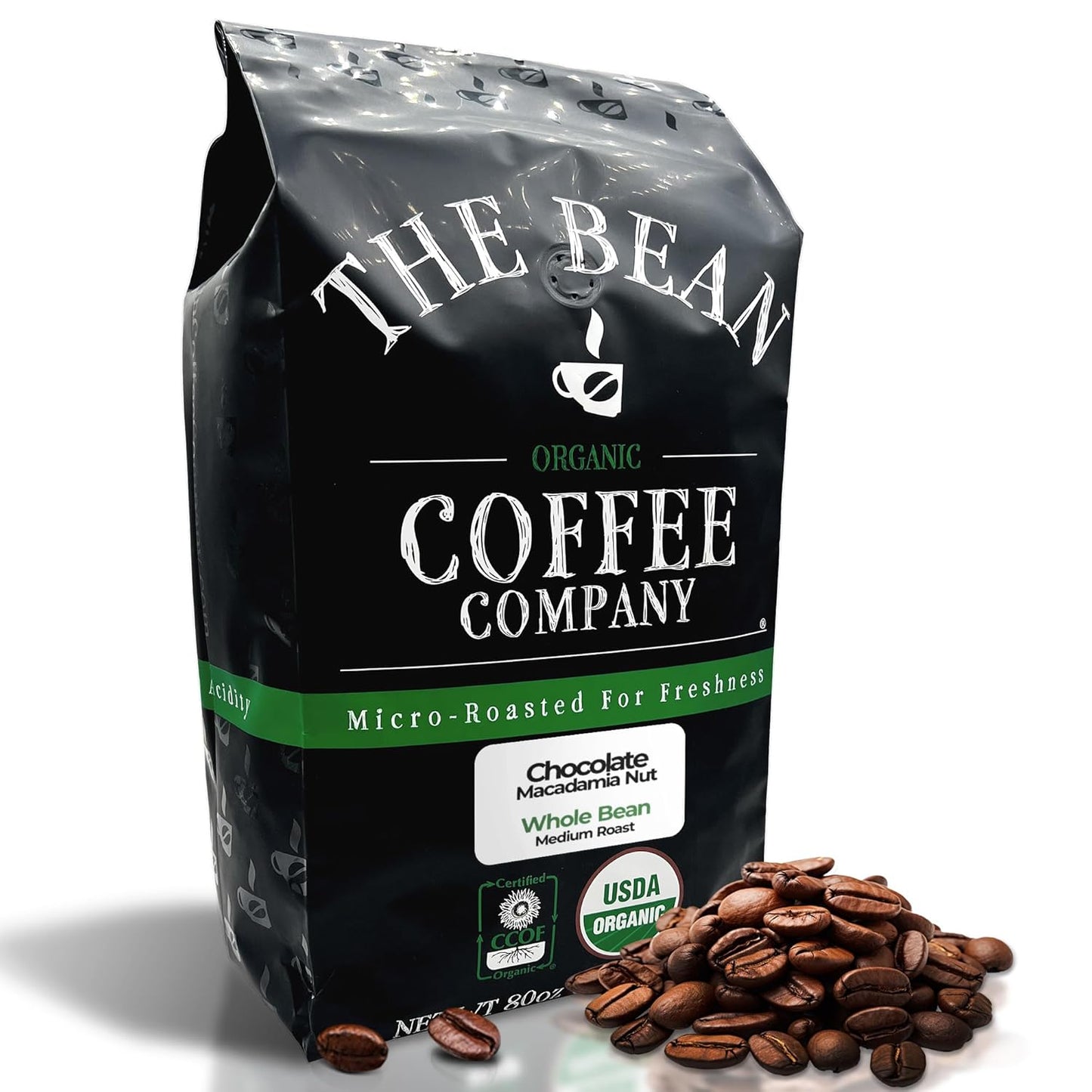 The Bean Organic Coffee Company Chocolate Macadamia Nut, Medium Roast, Whole Bean Coffee, 5-Pound Bag