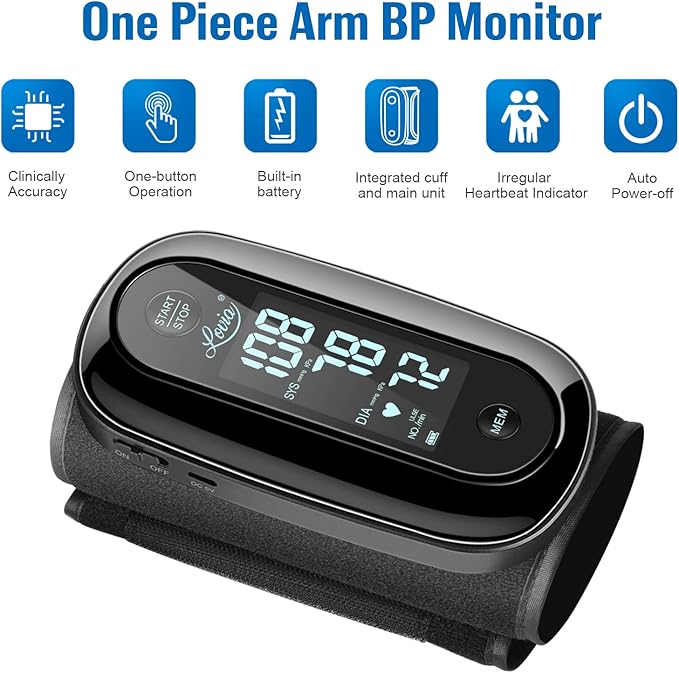 Blood Pressure Monitor Upper Arm with One Piece Design, Digital BP Machine for Home Use with Cuff Size 9-14 Inch, Portable Meter, Built-in Battery
