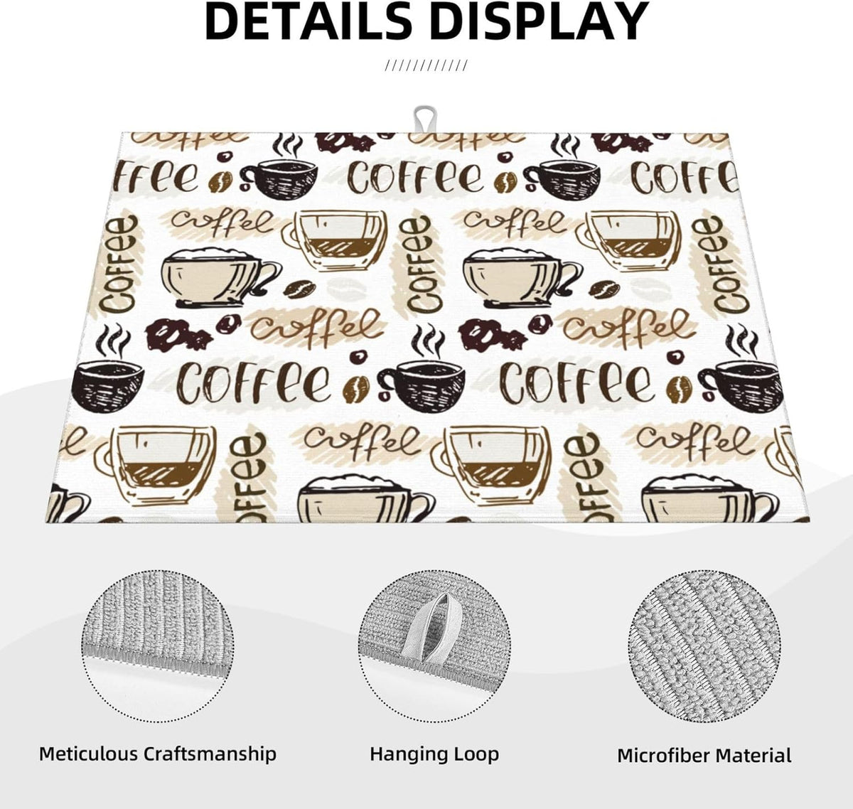 Coffee Dish Drying Mat 18 x 24 Inch, Coffee Drying Mat Absorbent Reversible Microfiber Coffee Kitchen Mat Dish Rack Pad Dish Drainer Mat Brown Coffee Mat for Kitchen Counter Coffee Bar