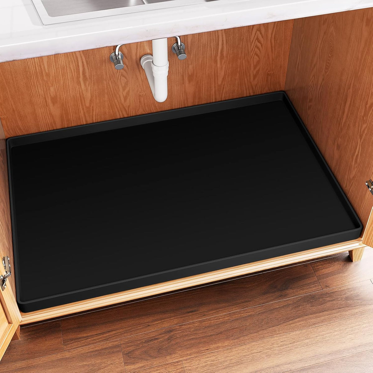 FLATO Waterproof Under Sink Mat 37" x 19" Shelf Liner for Kitchen and Bathroom, Cabinet Protector, Organizers and Storage, Flexible Silicone Drip Tray