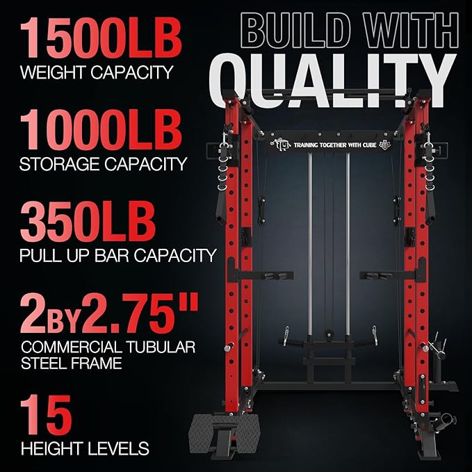 Mikolo Power Cage, 1500lbs Power Rack with LAT PullDown and Cable Crossover System, Squat Rack with Pulley System, Weight Cage for Home Gym with Training Attachments