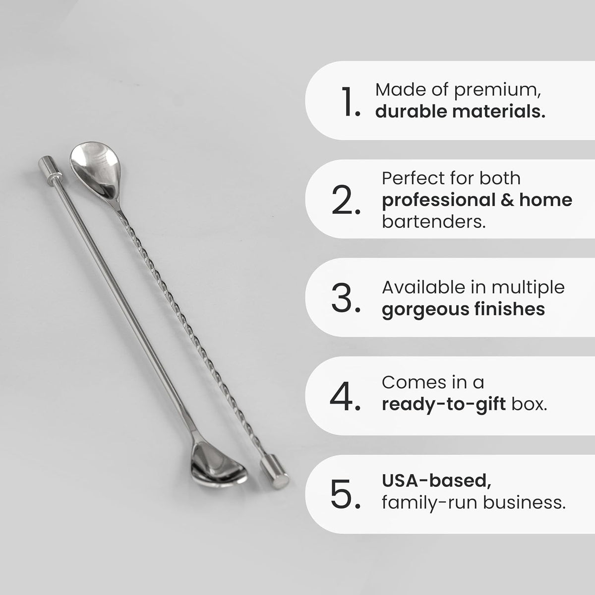 A Bar Above Bar Spoon Set, Spiral Handle, Stainless Steel Mixing Spoons for Cocktail Mixer Set, to Stir and Layer, Basic Professional or Home Bars Accessories (Stainless Steel, Combo)
