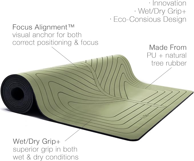 agoy Pro+ Warrior - Premium Non-Slip Yoga Mat – Eco-Conscious Design - PU Mat With Wet/Dry Grip+ - Focus Alignment - Lazer-Etched Technology - A Portable Standard Size Mat for All Styles of Yoga