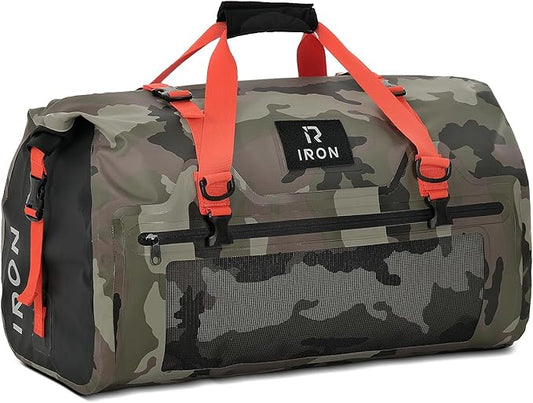 BORLENI Waterproof Motorcycle Dry Duffel Bag Luggage Tail Bag with Large Storage Space,Roll Top Closure, Shoulder Straps, Inner Pocket and Mesh Pocket for Motorcycling Travel Camping(Camouflage,50L)