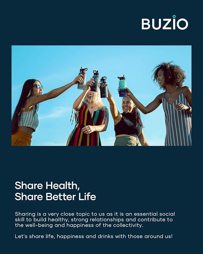 BUZIO 32 oz Water Bottle Insulated with Straw & 3 lid and Carrying Pouch, Leak Proof Anti-Slip Stainless Steel Water Flask Jug, Cold for 48 Hrs Double Vacuum Thermo Canteen, Pearlescent Red Black