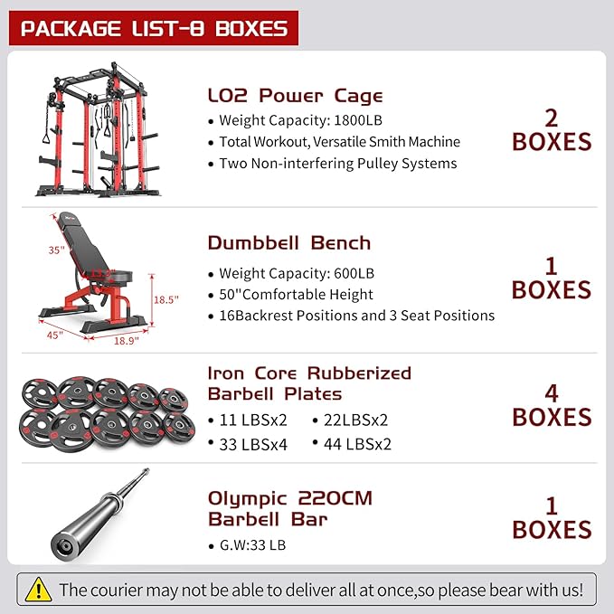 Power Cage Multi-Function Power Rack with Cable Crossover System,1800 LBS Capacity Squat Rack with Weight Bench,for Home Gym
