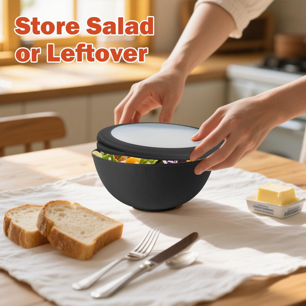 40oz wheat straw bowls set of 4,unbreakable ramen bowl set with cover,alternative plastic bowls with cover for kitchen,party,camping and picnic. Black