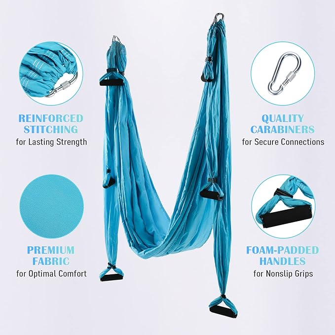 ZELUS Aerial Yoga Swing Sling Strong Yoga Hammock Kit Set Trapeze Inversion Equipment Include 2 Extensions Straps and Ceiling Mounting Kit