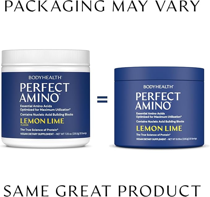 BodyHealth PerfectAmino Powder - BCAA and EAA Powder for Pre and Post Workout - Amino Acid Energy Drink for Men and Women to Support Lean Muscle and Recovery - Lemon Lime - 30 Servings