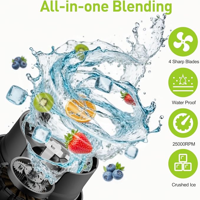 2025 Portable Personal Stainless Steel Blender Container,Insulated Hand Held Blender Cups Shakes/Smoothie/Food Prep, Powerful Compact,Ideal Travel and Outings Kitchen,On-the-Go Convenience