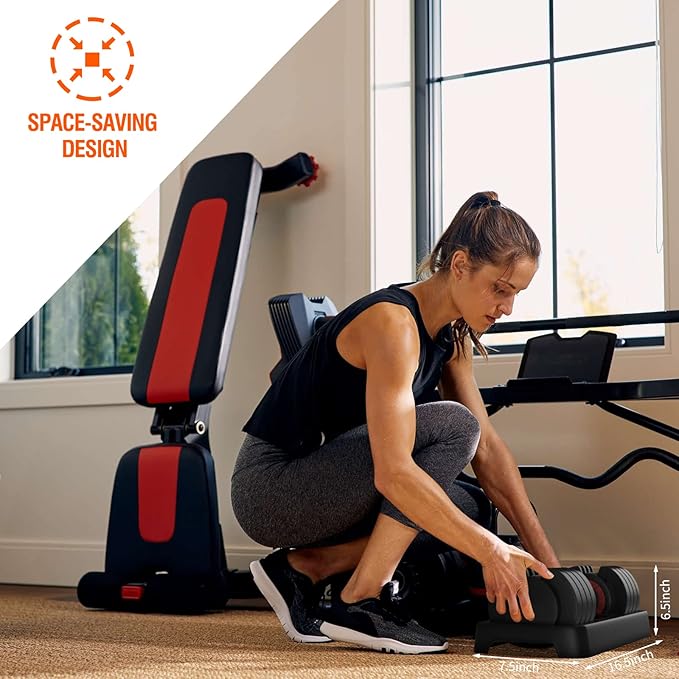 SKOK 25/55 lbs Pair Adjustable Dumbbells Set, Adjustable Weights Dumbbells Set for Men and Women with Anti-Slip Fast Adjust Weight by Turning Handle,Black Dumbbell with Tray