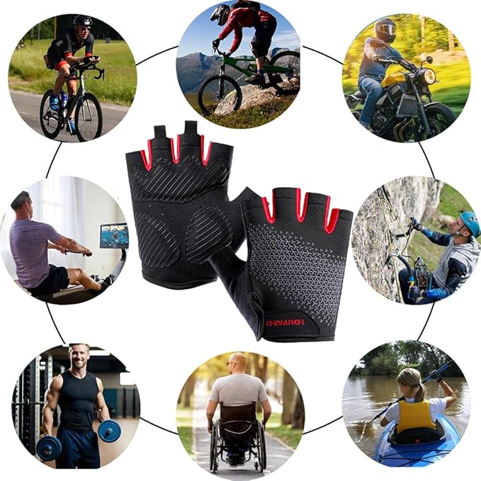 weiatas Cycling Gloves for Men Women Padded, Half Finger Road Mountain Bike Gloves, Shock-Absorbing Anti-Slip Breathable Sports Gloves for Bicycle Riding Motorcycle Rowing Gym