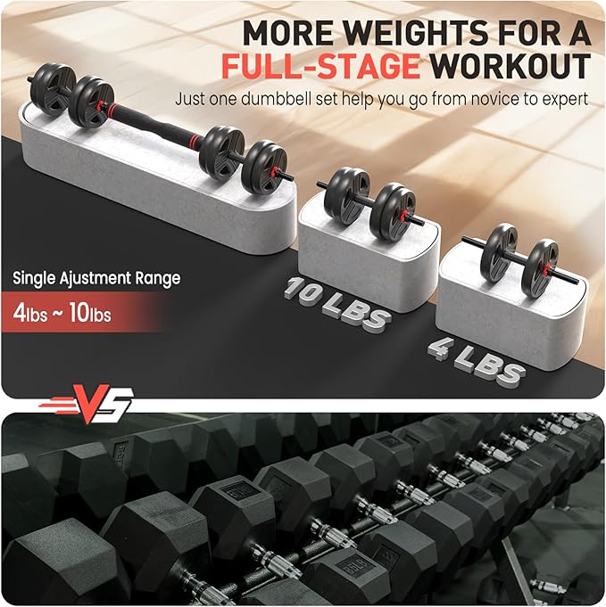Adjustable Dumbbells, 20/30/40/55/60/70/80/90lbs Free Weight Set with Connector, 2 or 3 in 1 Dumbbells Used as Barbell, Kettlebells, Fitness Exercises for Home Gym Suitable for Men/Women