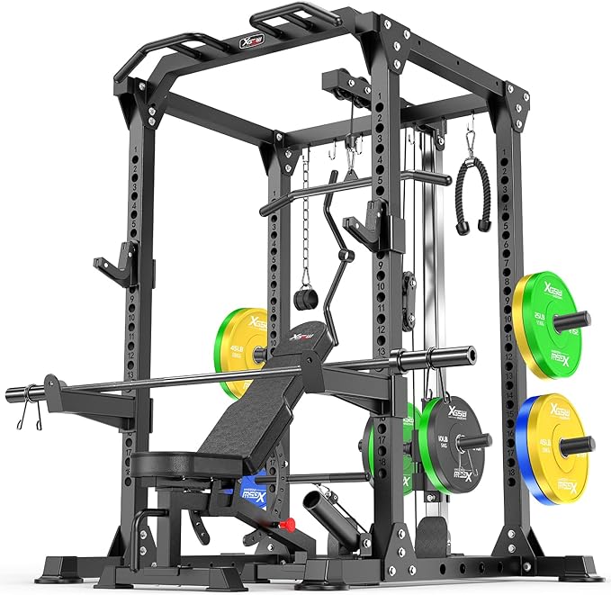 Power Rack Power Cages Multi-Function Squat Rack with Cable Crossover System Selectable More Training Attachment Weight Cage for Garage Home Gym
