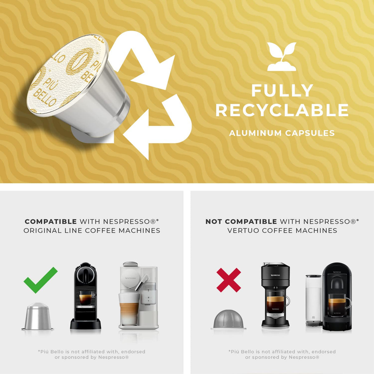 Piu Bello Espresso Estremo Coffee Pods – Espresso Coffee Pods for Nespresso Original Machines – Compatible Capsules Pack – Rich & Balanced Taste – Strong Italian Espresso Flavor – Kosher Certified (60 Count, Single Flavor)
