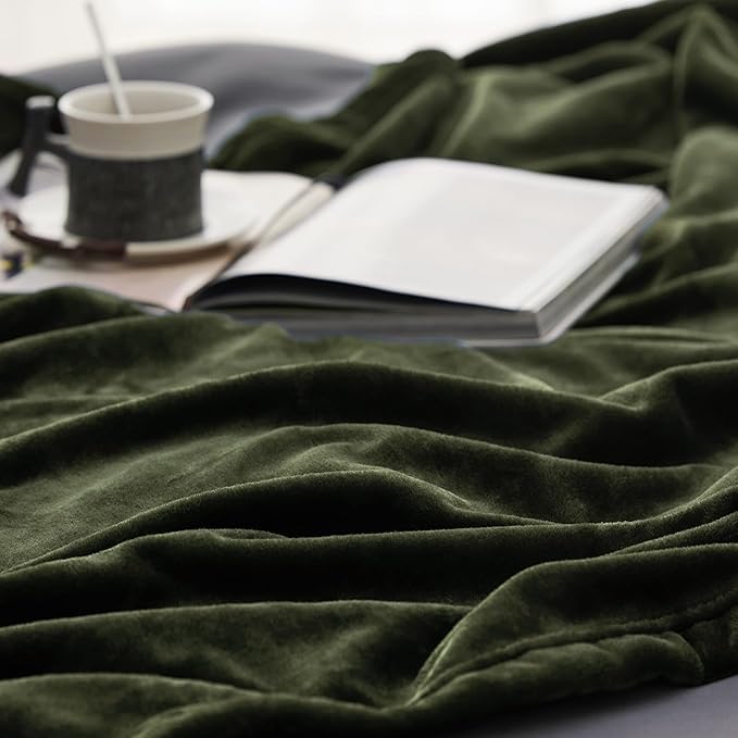 Bedsure Fleece Throw XL Blanket Olive Green - 300GSM Soft Lightweight Plush Cozy Blankets for Bed, Sofa, Couch, Travel, Camping, 50x70 inches