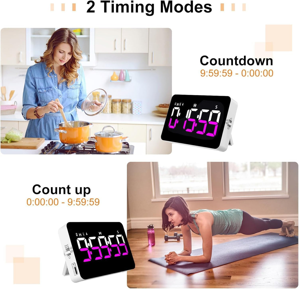 Kitchen Digital Timer, Count Down Up, Rechargeable, Vibration Mode Adjustable Volume and Brightness LED Display, Time Management Cook, Desk, Kids Adults Study Teaching, Kitchen Gadgets