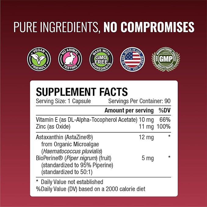 Approved Science® Astaxanthin 12 mg - Extra Strength Antioxidant - Supports Heart, Eyes, Skin - 180 Vegan Capsules - 6 Month Supply