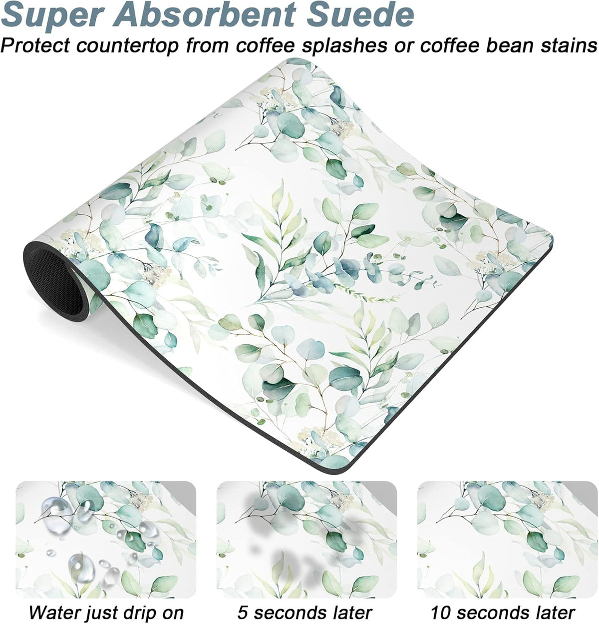 Rnivvi Coffee Mat, 16" x 24" Cute Minimalism Design Coffee Bar Mats for Espresso Machine Station Accessories and Organizer, Hide Stain Rubber Backed Absorbent Dish Drying Pad for Kitchen Counter,White