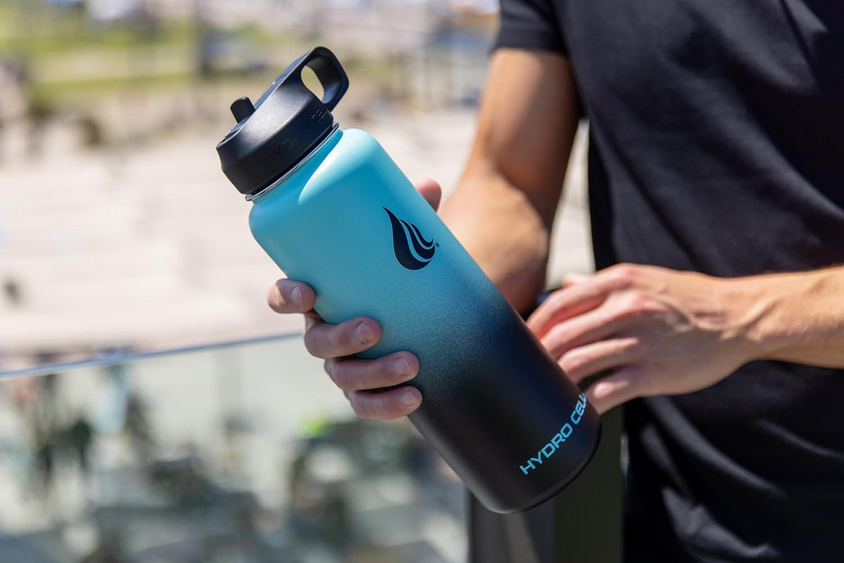 HYDRO CELL Stainless Steel Insulated Water Bottle with Straw - For Cold & Hot Drinks - Metal Vacuum Flask with Screw Cap and Modern Leakproof Sport Thermos for Adults (Teal/Black 40oz)