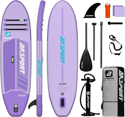 AKSPORT Inflatable Stand Up Paddle Board, SUP Board with All Accessories, Wide Stable Design, Non-Slip Deck, Inflatable Paddle Boards for Youth & Adult