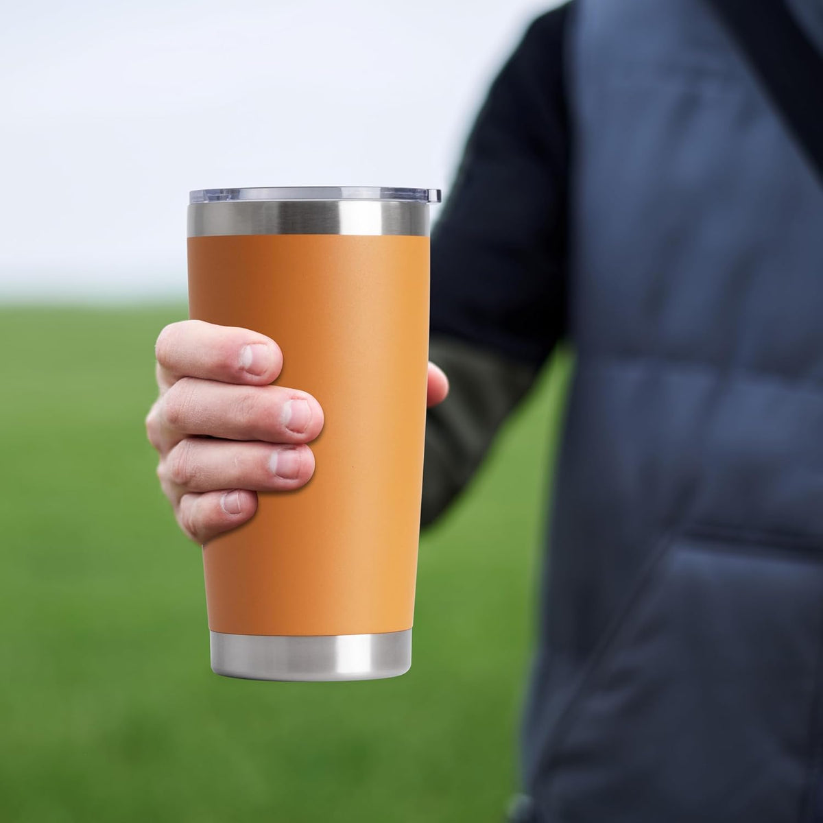 HASLE OUTFITTERS 20oz Stainless Steel Tumblers Bulk, Insulated Travel Cup with Lid, Double Wall Vacuum Coffee Mug for Cold & Hot Drinks 1 Pack, Orange