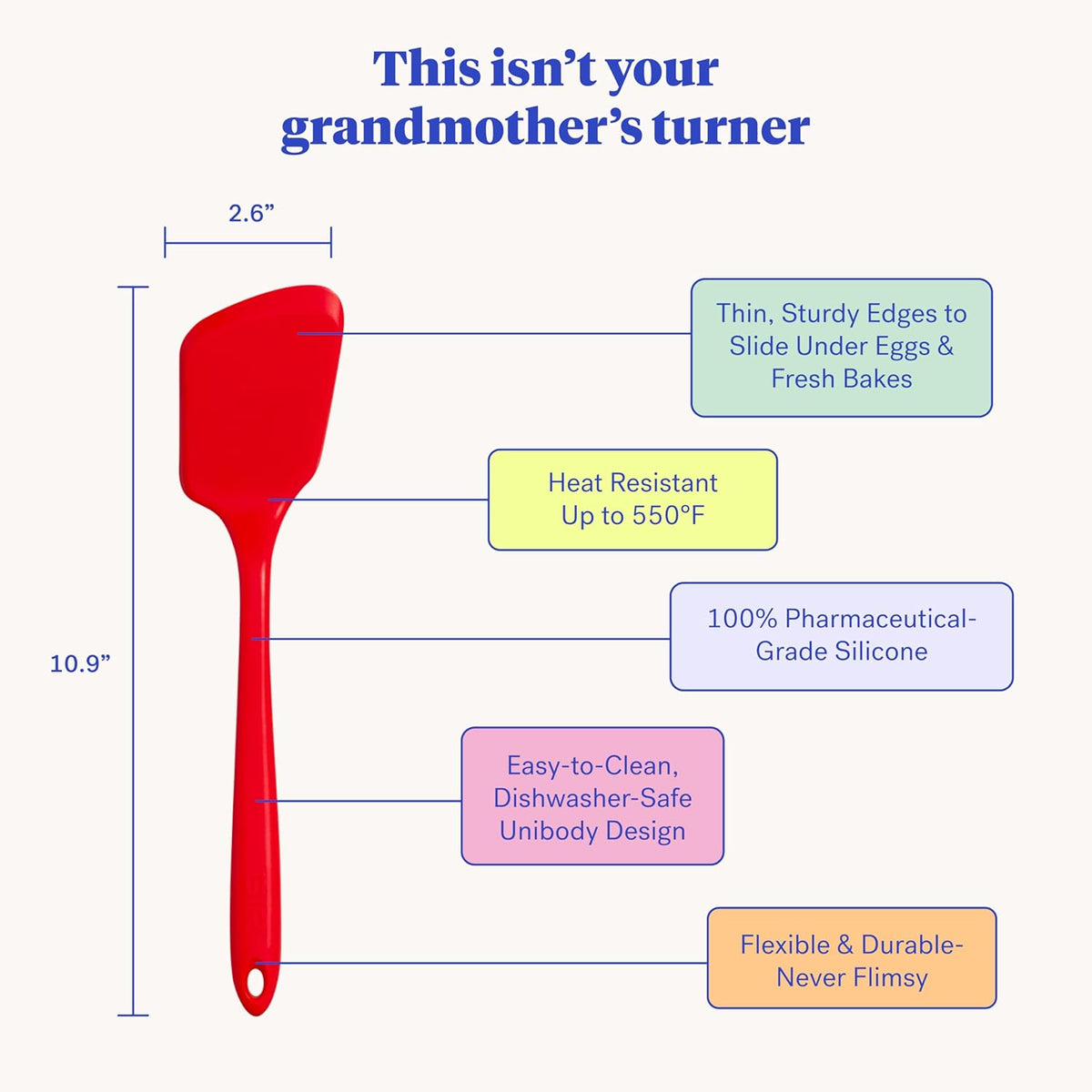 GIR: Get It Right Silicone Cooking Spatula Turner - 11-Inch Red - One-Piece Seamless Design - Nonstick Heat-Resistant Silicone - Baking Spatula & Flipper Tool