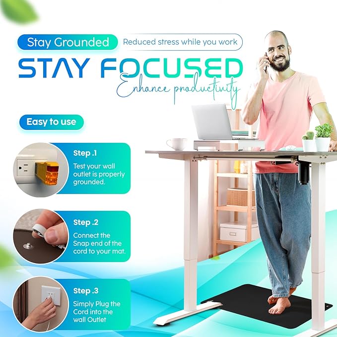 Grounding Mat for Feet, Chair & Yoga | Earthing Grounding Mat for Pain Anxiety Pain Relief, Inflammation | Spacious Grounding Pads for Sleep & Wellness | Includes Grounding Tester, Cable & Mat Tester