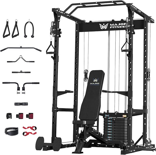 MAJOR FITNESS Drone1 Power Cage - Multi-Function Power Rack for Home Gym, Squat Rack, Cable Crossover System, for Strength Training, Heavy-Duty Steel Construction
