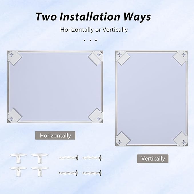 30x36 Inch Nickel Bathroom Mirror for Wall, Aluminum Frame Rectangle Rectangular Vanity Mirror, Modern Large for Bedroom, Living Room, Horizontal or Vertical