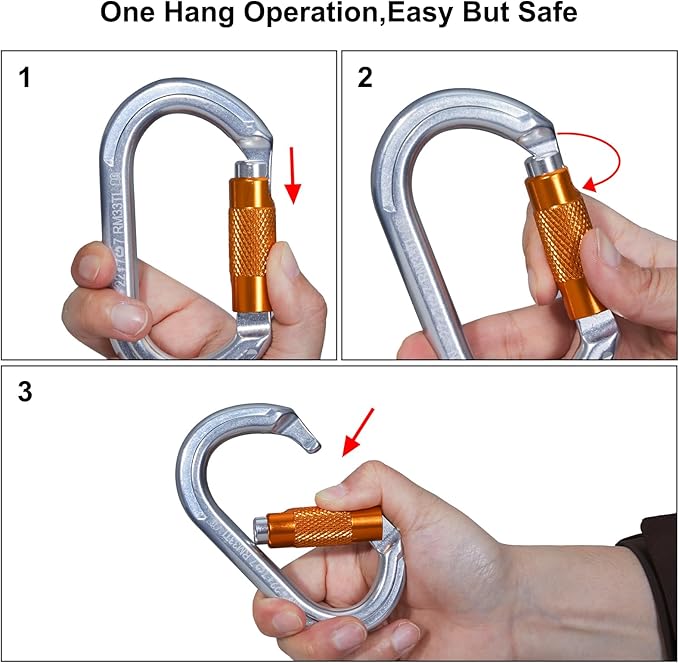 Auto Locking Rock Climbing Carabiner Clips, Heavy Duty Asymmetrical Carabiner Connector Used for Rappelling Rescue Outdoor Climbing, Mountaineer, Hammock, Camping