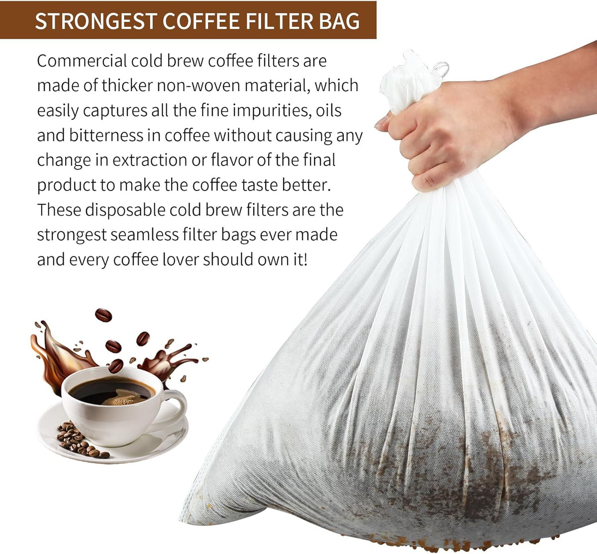 50Pcs Commercial Cold Brew Coffee Filters for 5 Gallon Buckets, 20" X 20" Disposable Coffee Filters with Drawstring for Brew Up To 5 LBS Coffee