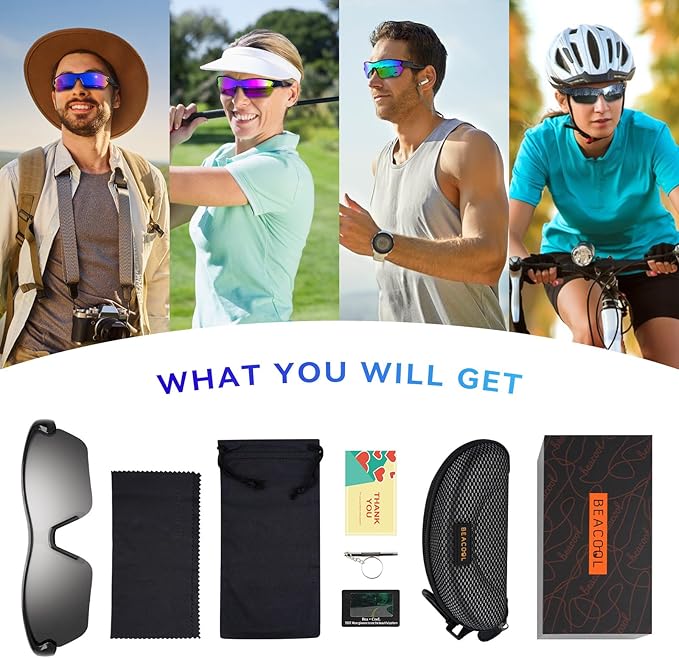 BEACOOL Polarized Sports Sunglasses for Men Women Youth Baseball Cycling Running Fishing Golf Motorcycle TAC Glasses UV400