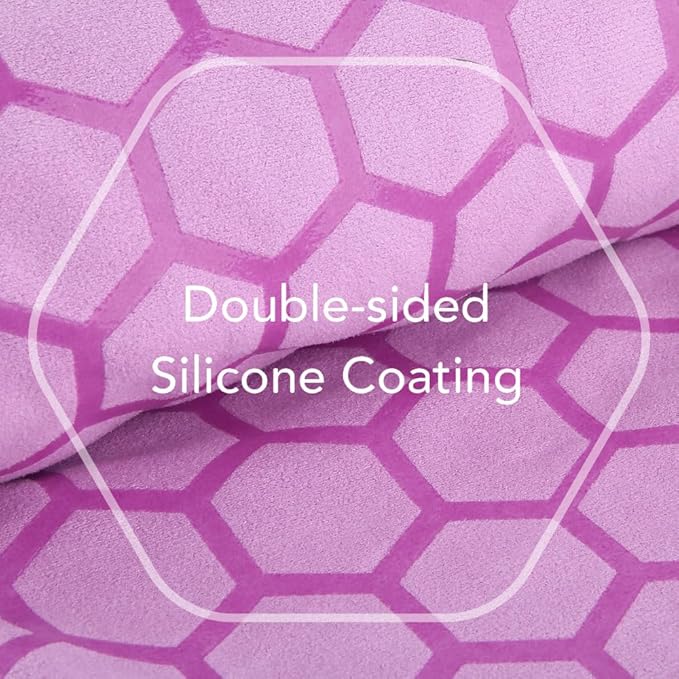 Clever Yoga Non-Slip Hot Yoga Towel – Non-Slip Grip for Hot Yoga, Sweat Absorbent, Honeycomb Silicone Grip, Stays Flat – Ideal for Pilates, Travel, Washable & Lightweight - Lilac