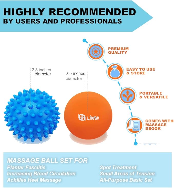 Massage Ball Set - Spiky & Lacrosse Ball - Massage Ball Therapy for Plantar Fasciitis & Pain Relief - Deep Tissue Trigger Point Myofascial Release Ball for Back, Foot, Shoulder & Neck Pain