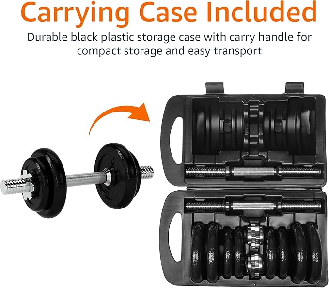 Amazon Basics Adjustable Dumbbell Hand Weight Set, 38 pound, Black