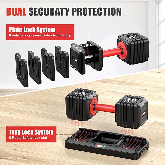 XDDIAS Adjustable Dumbbell Set of 2, 25/55/80LB Dumbbell Set-1Sec Adjustable Weights-5/10 in 1 Free Weights Dumbbells Set with Effortless Tray/No-Slip Handle-Compact Size for Women/Men at Home Gym